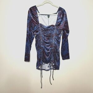Wild Fable Womens XXL Velvet Ruched Top Blue Burgundy Marble Fairy Grunge Witchy